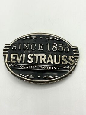 Levi Strauss Since 1853 Quality Clothing Metal Belt Buckle Black Silver Tone